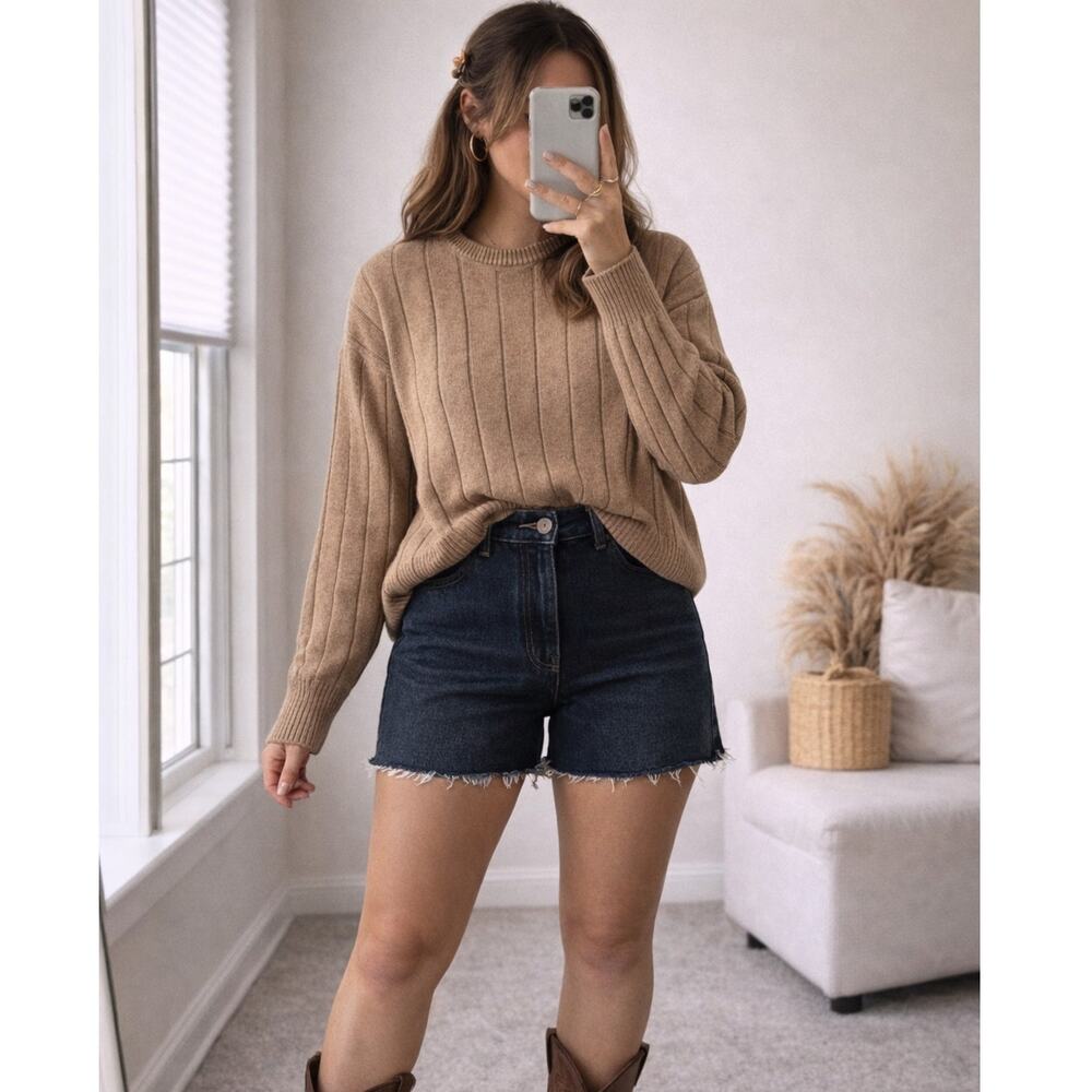 Granola Girl Overiszed L Sweater Tan Cotton Grandpacore  Ribbed Cozycore